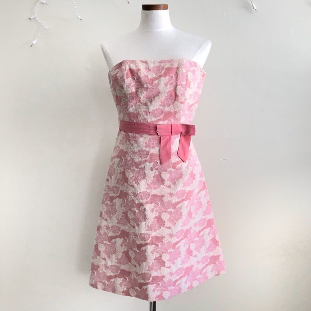 Tibi | Vintage Y2K Pink floral textured strapless midi dress - Picture 2 of 7